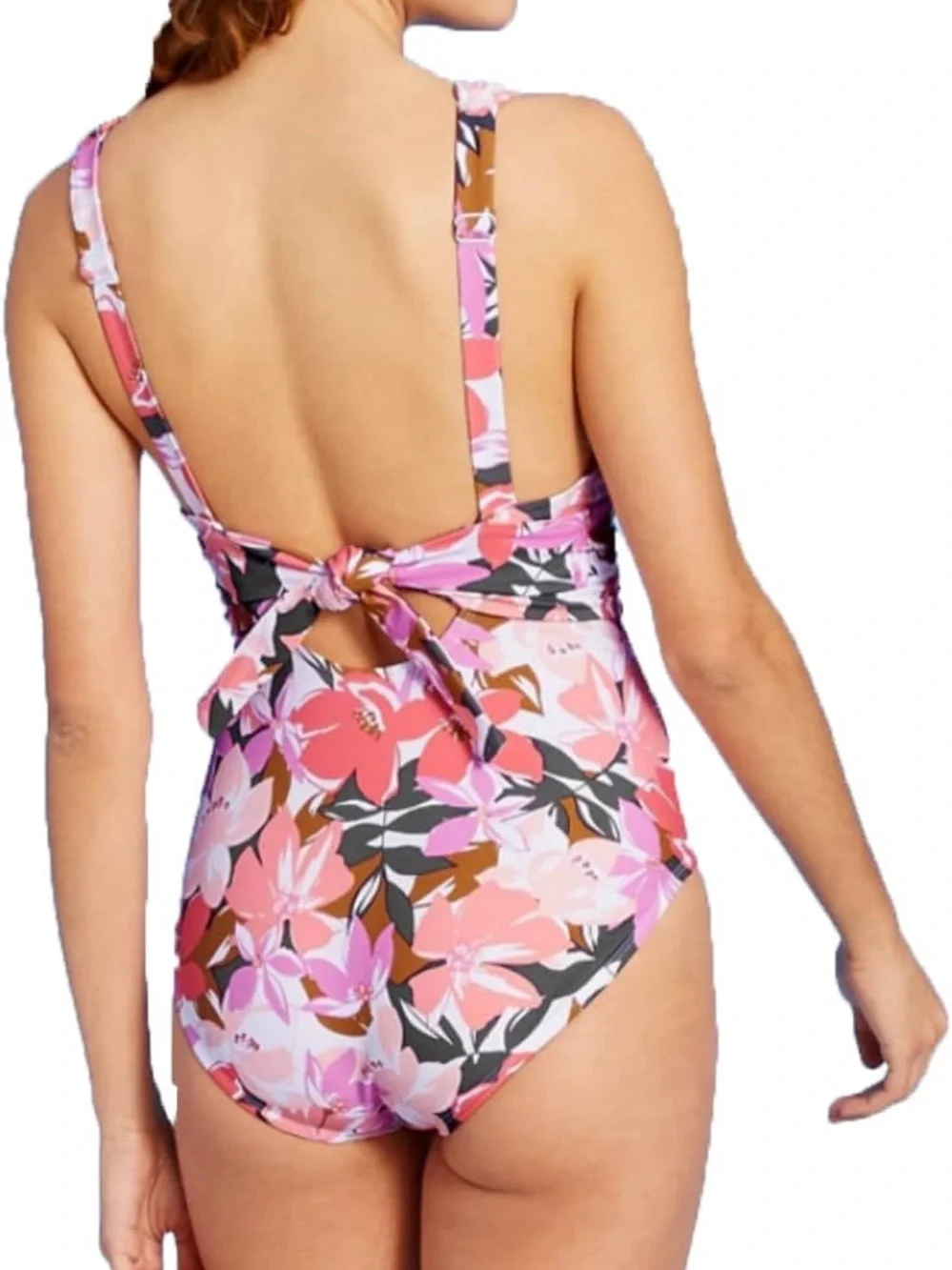 Kona Sol Pink Floral V-Neck One-Piece Swimsuit